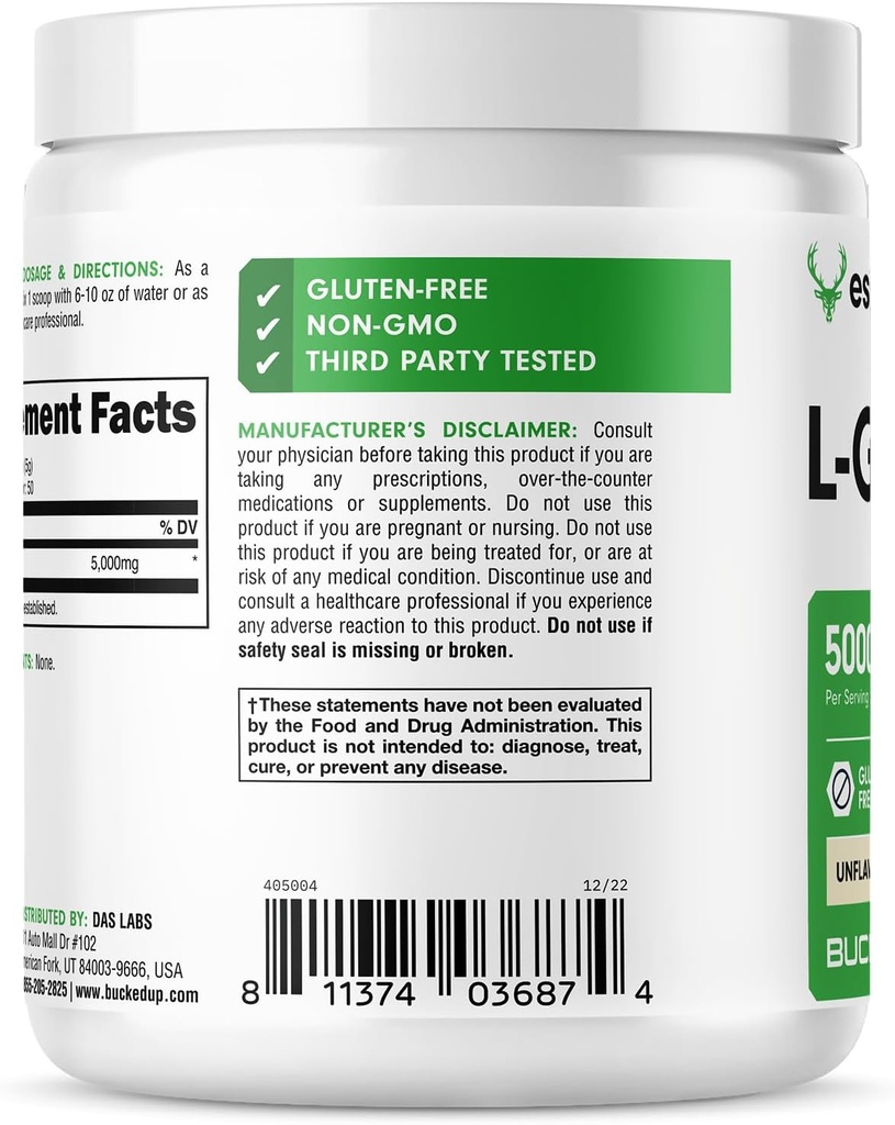 Bucked Up L-Glutamine (5000mg), Essentials (50 Servings, 250 Grams) 5