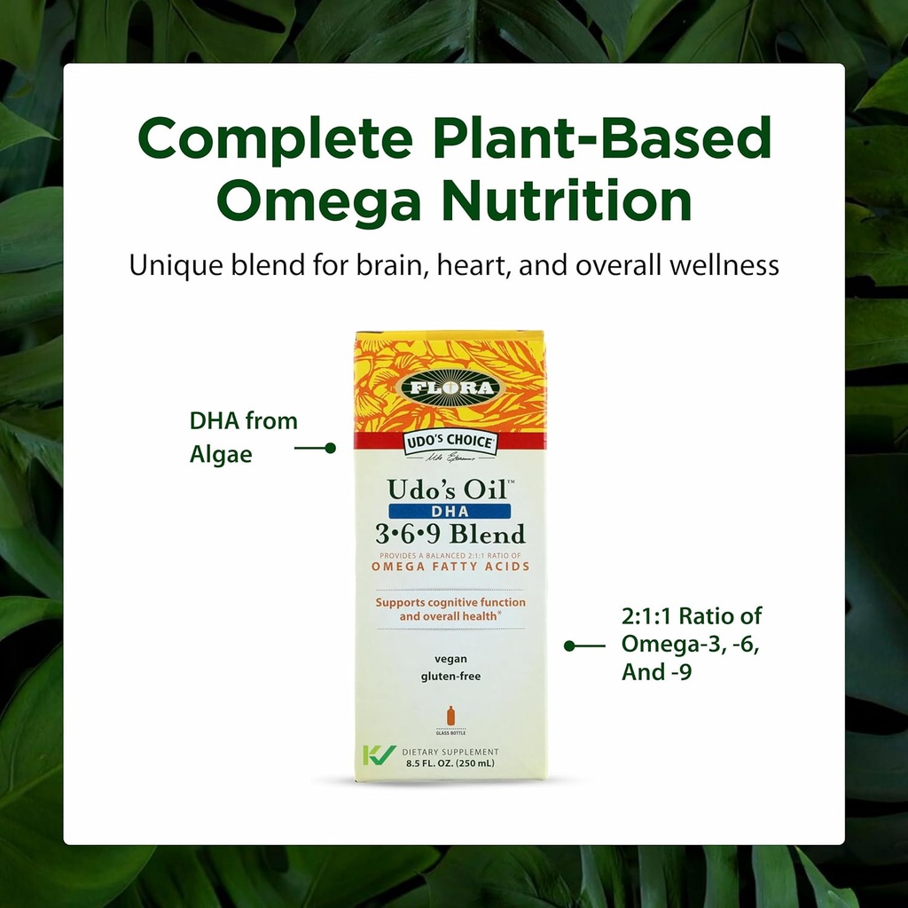 Flora - Udo's Oil DHA 3-6-9 Blend - Vegan Eye & Brain Health Supplement - Vegan Omega-3 & Omega-6 - Contains Sunflower & Flax Seed Oil - Kosher & Organic - Keep Chilled - 8.5 fl. oz. 5
