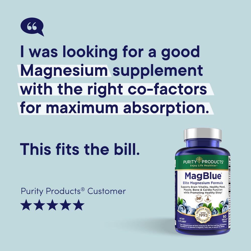 Purity Products MagBlue - Magnesium Bisglycinate Buffered & More - 90 Tablets 3