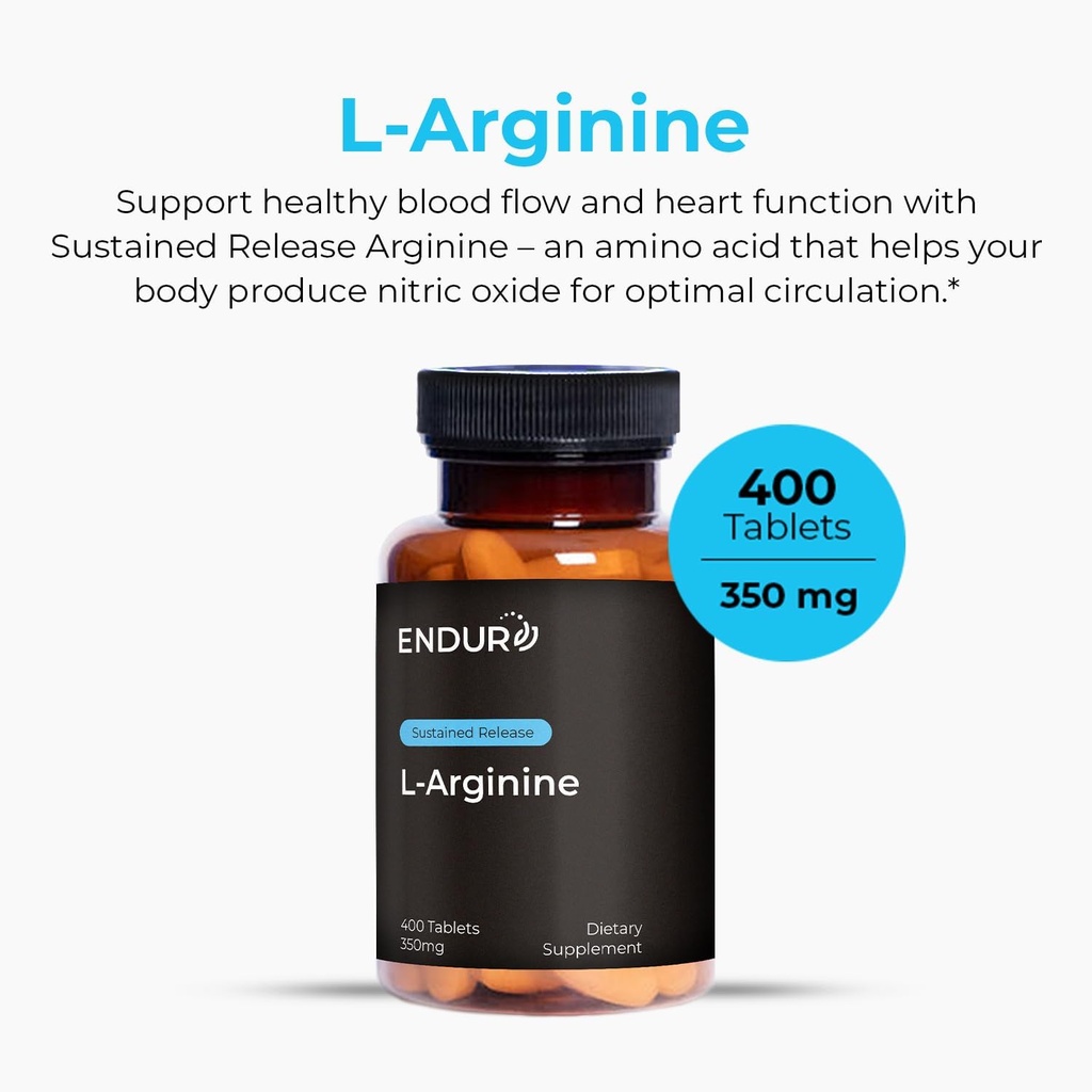 Endur L-Arginine, Healthy Blood Flow & Heart Function Supplement, Supports Exercise Performance & Immune Health, Gluten Free, 350mg (400 Tablets) 3