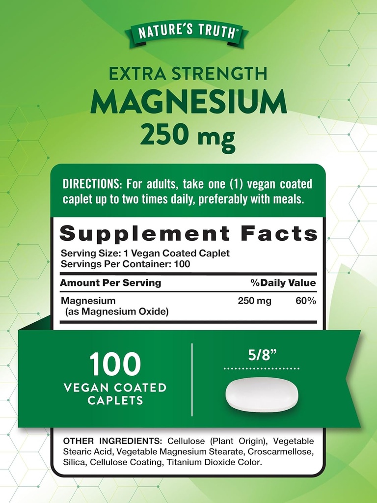 Nature's Truth Magnesium Supplement | 250 mg | 100 Caplets | Vegan, Non-GMO & Gluten Free 3