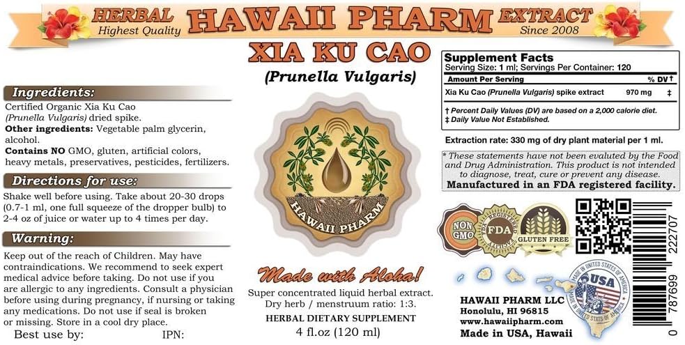 HawaiiPharm Xia Ku Cao Tincture, Xia Ku Cao, Prunella (Prunella Vulgaris) Spike Liquid Extract, Herbal Supplement 32 fl.oz 3