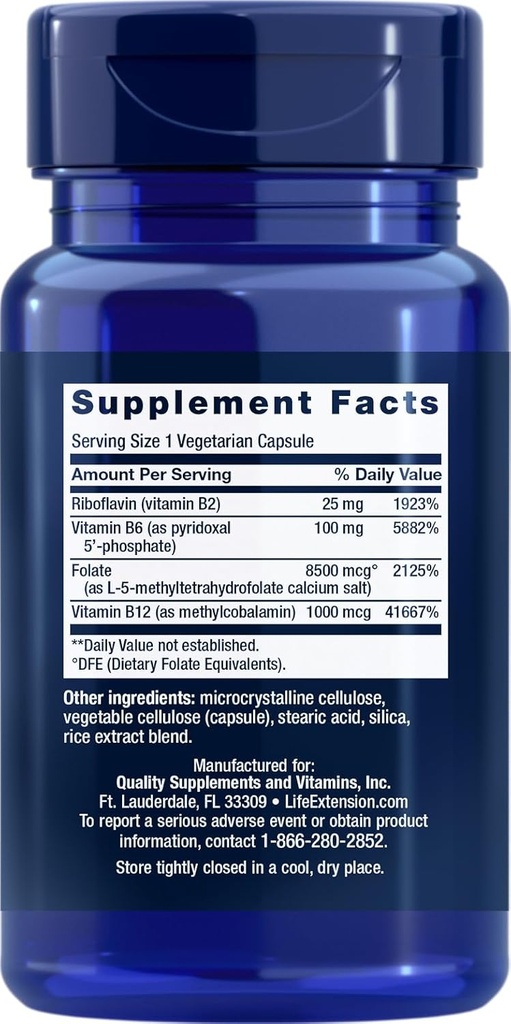 Life Extension Homocysteine Resist, 60 Vegetarian Capsules (Pack of 2) Vitamin B2, B6 & B12 + Folate - Once-Daily, Non-GMO, Gluten-Free 3