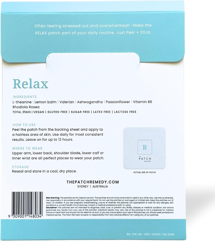 The Patch Remedy Relax Patch | L-Theanine, Lemon Balm, Valerian, Ashwagandha, Passionflower | 30 Patches 3