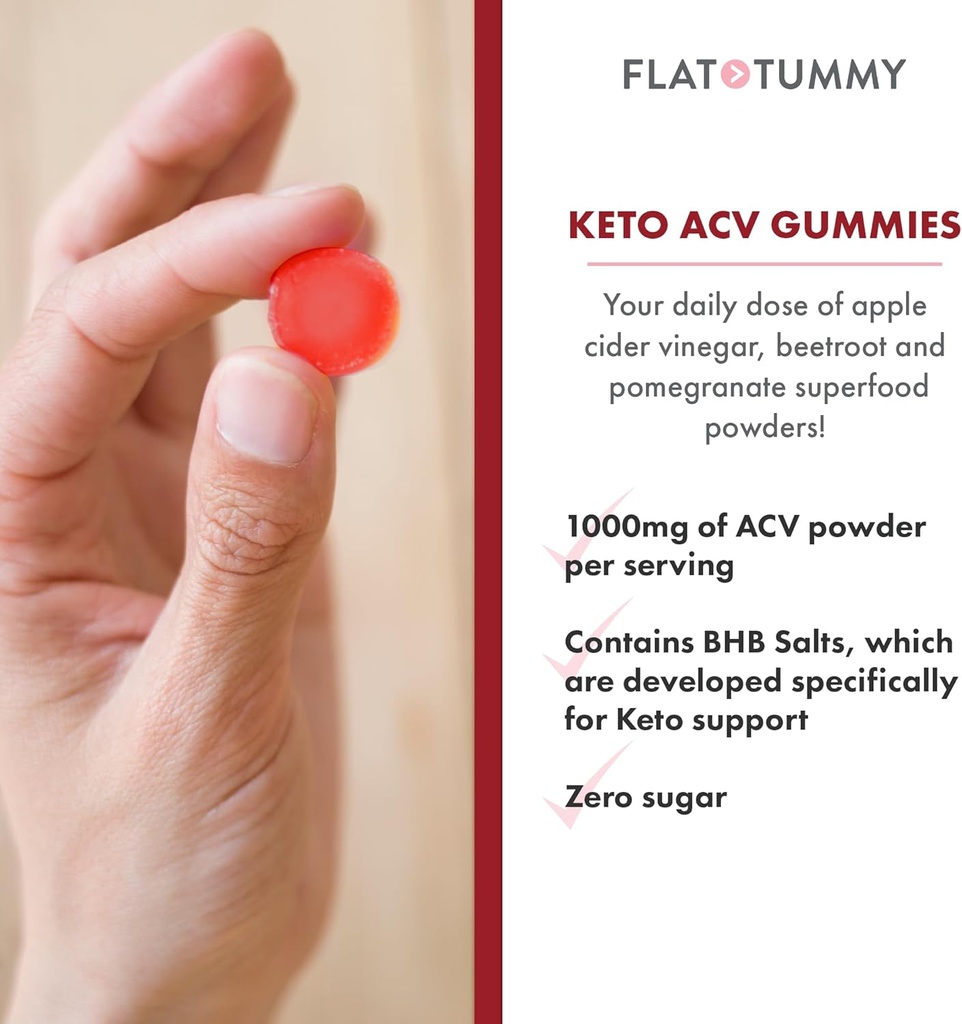 Flat Tummy Keto ACV Gummies, 60 Count – Specialized Formula, Post GLP-1 Keto Supplement, Vegan-Friendly, Non-GMO - Apple Cider Vinegar Gummies, BHB Salts, Beet and Pomegranate Superfood Powders 4
