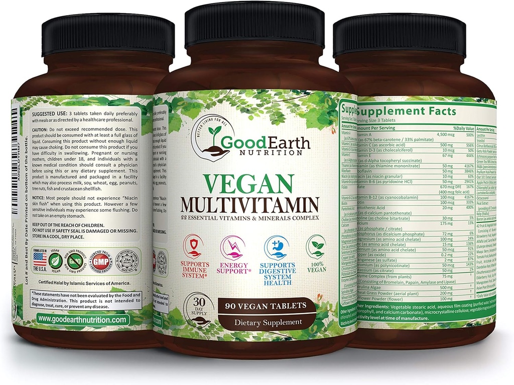 Vegan Multivitamins for Men & Women - Vitamins A , B Complex , C , D3 , Zinc , Magnesium , Spirulina , Antioxidants - Daily Multivitamin Mineral Supplement with Proprietary Fruit & Vegetable Blend 4