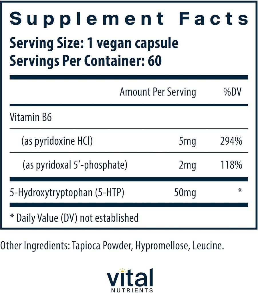 Vital Nutrients 5-HTP 50mg (5-hydroxytryptophan) | Vegan Serotonin Support Supplement* | Sleep and Stress Support | 5HTP and Vitamin B6 | Gluten, Dairy, Soy Free | Non-GMO | 60 Capsules 3
