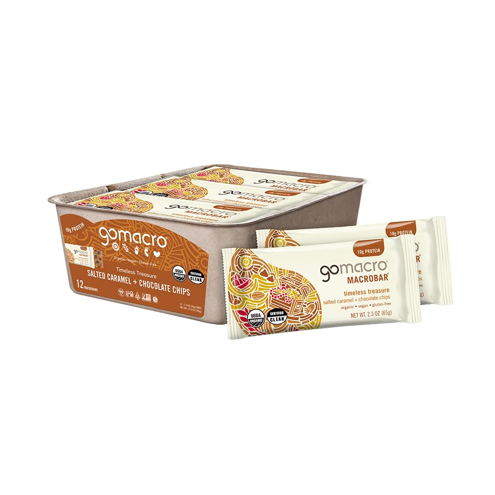 GoMacro MacroBar Organic Vegan Protein Bars - Salted Caramel + Chocolate Chips (2.3 Ounce Bars, 12 Count) 2