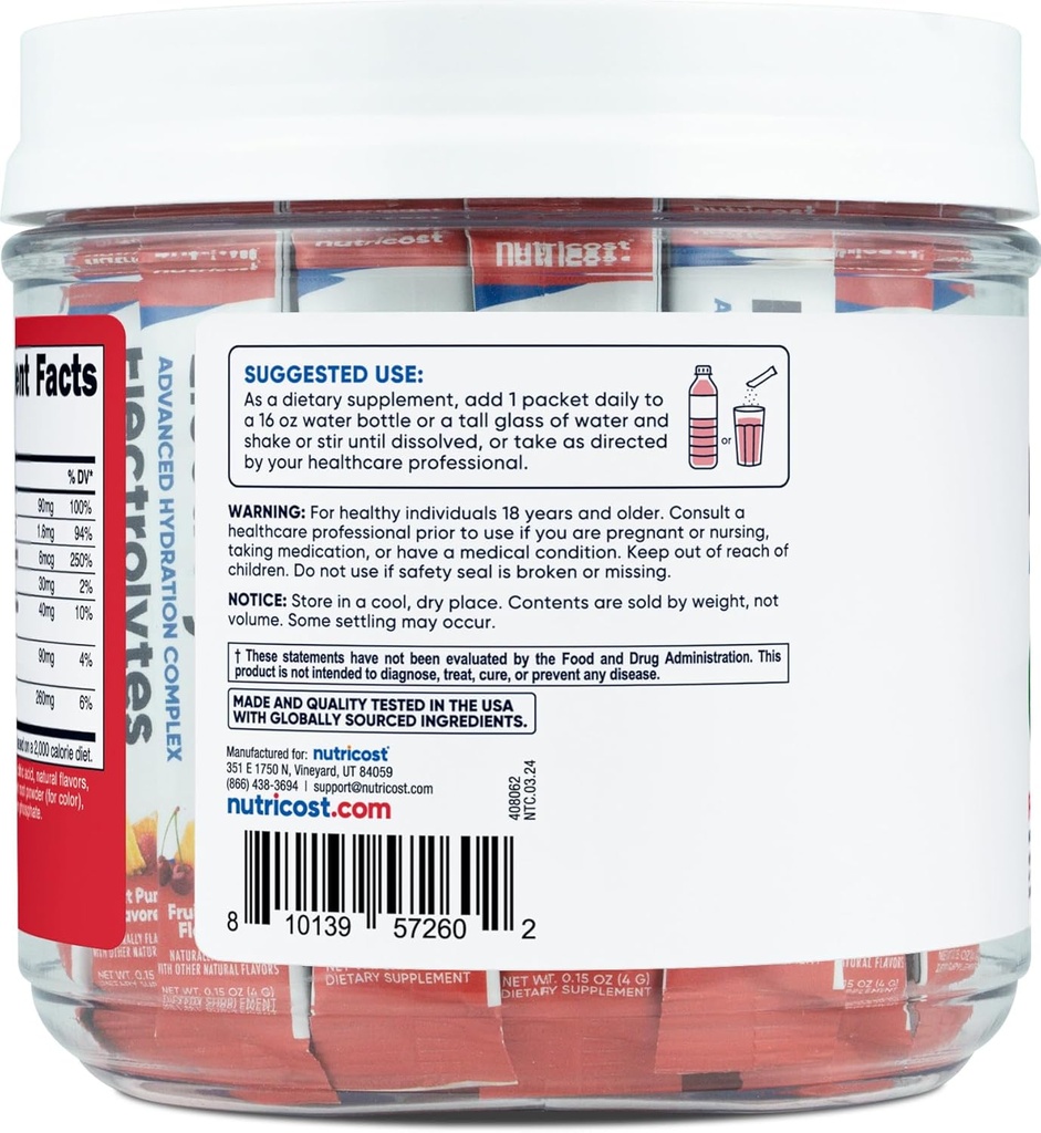 Nutricost Electrolytes Complex, Fruit Punch Flavored, 40 Stickpacks - Advanced Hydration Complex 5