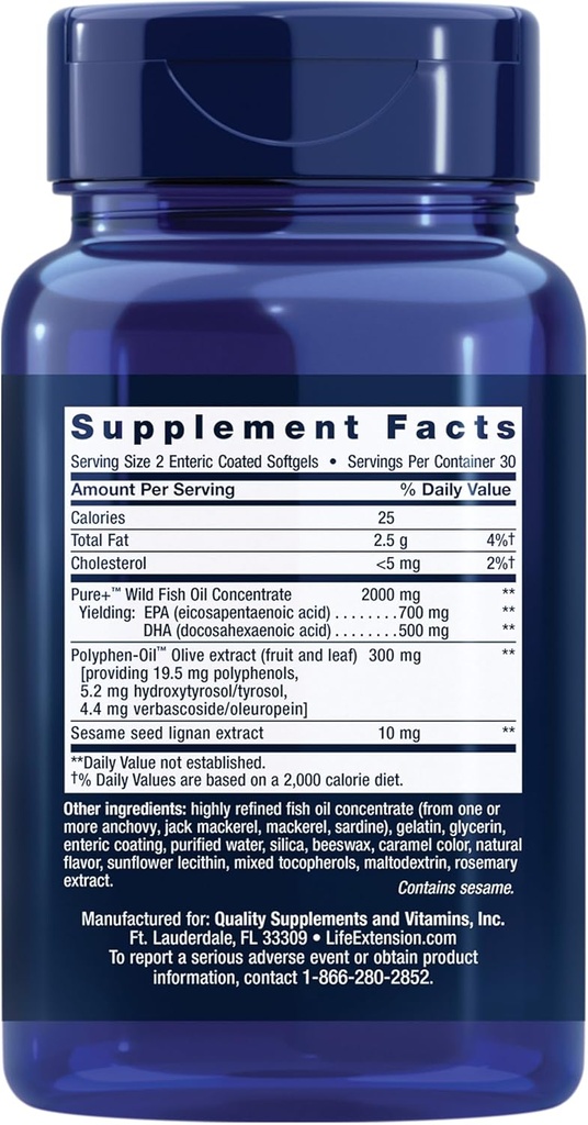 Life Extension Super Omega-3 EPA/DHA Fish Oil, Sesame Lignans & Olive Extract – Heart Health, Brain Health, Inflammation Health Support, Gluten-Free, Enteric-Coated, Non-GMO, 60 Softgels 3