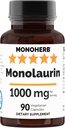 Monolaurin 1000 mg per Capsule - 90 Veg Capsules | Serving Size 2 Capsules: 1000 mg - 45 Servings 2