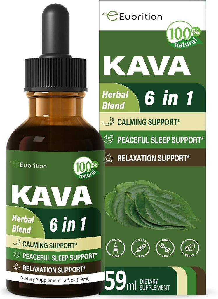 Kava Root Drops for Calming & Relaxing Support, Natural Calm & Sleep Supplements for Adults with Valerian, Chamomile Extract, High Bioavailability Liquid with Basil Promotes Relaxation. 2 oz 2