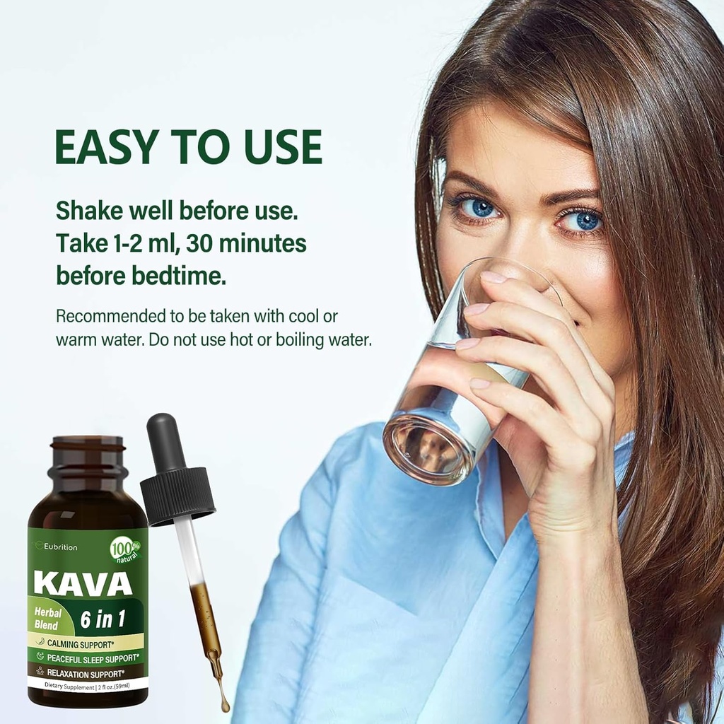 Kava Root Drops for Calming & Relaxing Support, Natural Calm & Sleep Supplements for Adults with Valerian, Chamomile Extract, High Bioavailability Liquid with Basil Promotes Relaxation. 2 oz 5