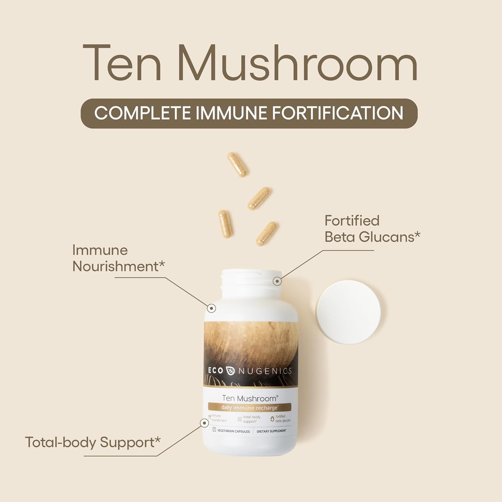 EcoNugenics Ten Mushroom Supplement: Daily Immune Support, 120 Capsules – Lion’s Mane, Reishi, Cordyceps, Turkey Tail – Energy, Gut Health, Liver, Kidney, Cholesterol & Nootropic Brain Support 3