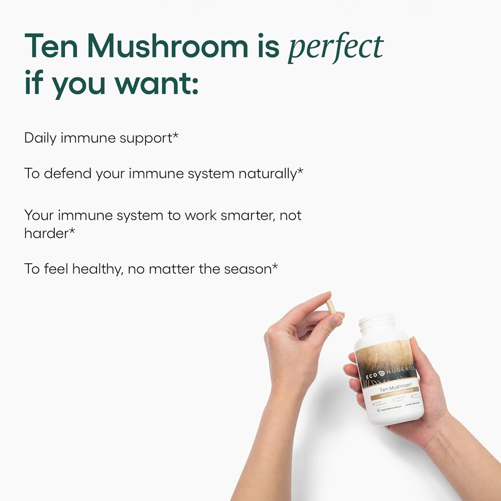 EcoNugenics Ten Mushroom Supplement: Daily Immune Support, 120 Capsules – Lion’s Mane, Reishi, Cordyceps, Turkey Tail – Energy, Gut Health, Liver, Kidney, Cholesterol & Nootropic Brain Support 5