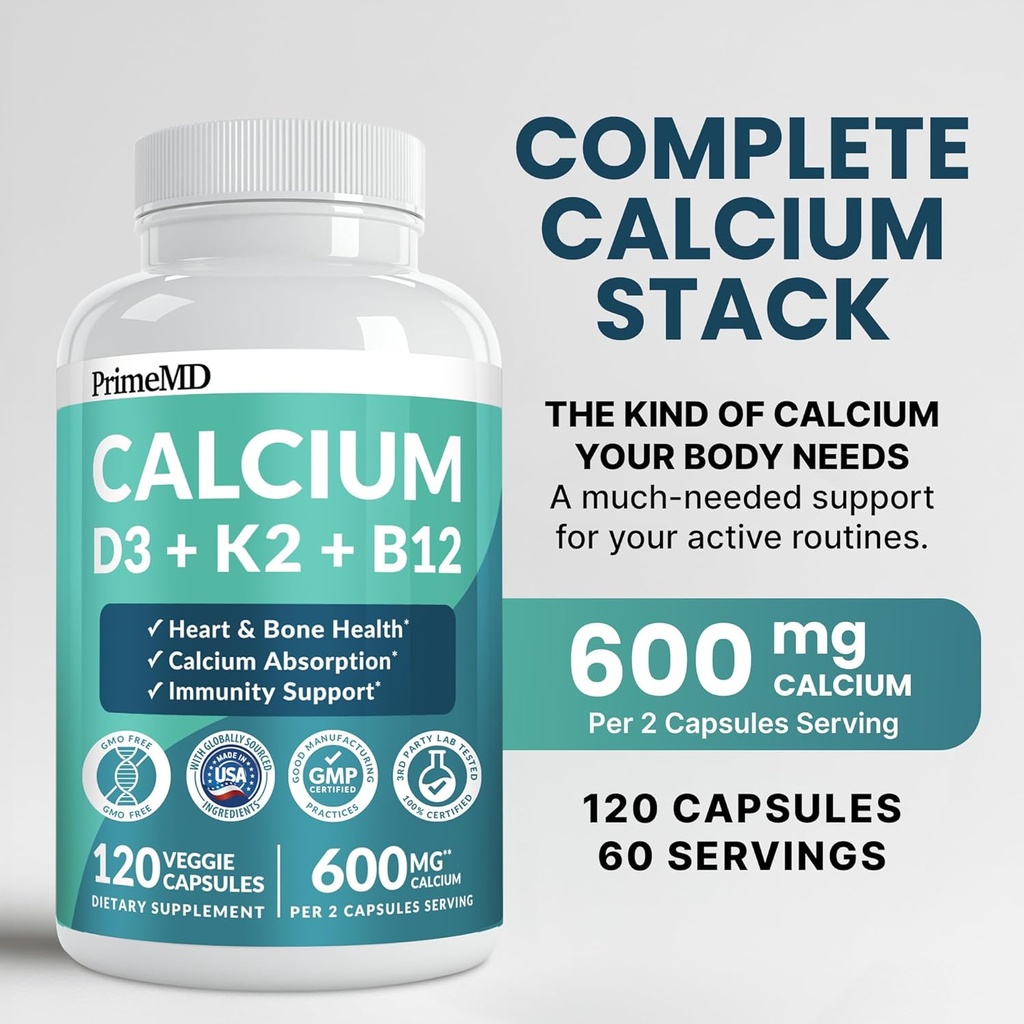 4-in-1 Calcium Supplements for Women and Men - Calcium with Vitamin D3 K2 5000 IU Supplement, 601mg per Serving for Heart, Bones & Body Defenses - Gluten-Free, Vegan-Friendly (480 ct) 3