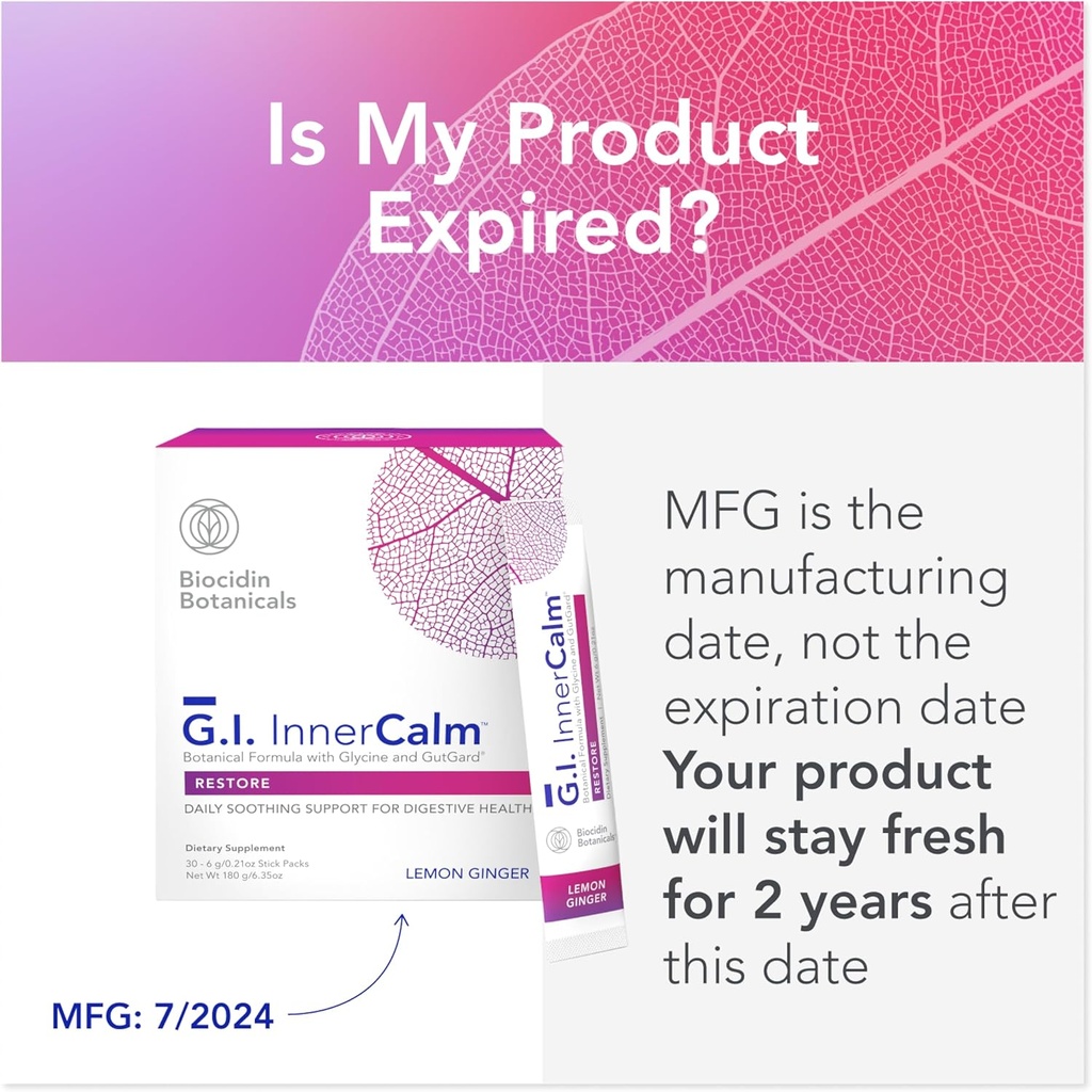 Bio-Botanical Research Biocidin Drink Mix - GI InnerCalm - Support Digestive Health, GI Detox, Healthy Mood & Sense of Relaxation - Soothing Formula with Glycine & No Glutamine (30 Stick Packs) 6