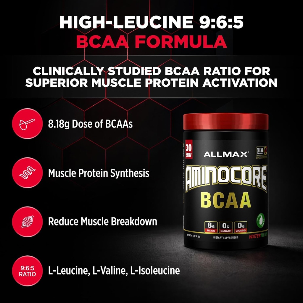 ALLMAX Nutrition AMINOCORE BCAA – 8G BCAAs – 100% Pure Branch Chained Amino Acids – Gluten Free - Watermelon - 315 Gram 5
