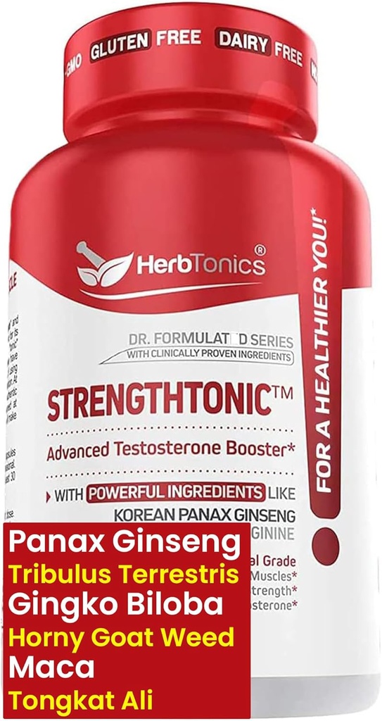 Herbtonics Testosterone Support Supplement for Men - Korean Panax Ginseng & Tribulus Terrestris - Supports Healthy Energy, Strength & Stamina - 60 Vegan Capsules 2