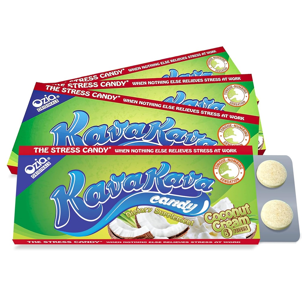 Kava Kava Candy - 8 Kava Candies Per Pack, Kava Extract Stress Relief Supplement, Natural Kava Root Chill Happy Pill, Encourages Positive Mood - Coconut Cream Flavor, 4 Packs 2