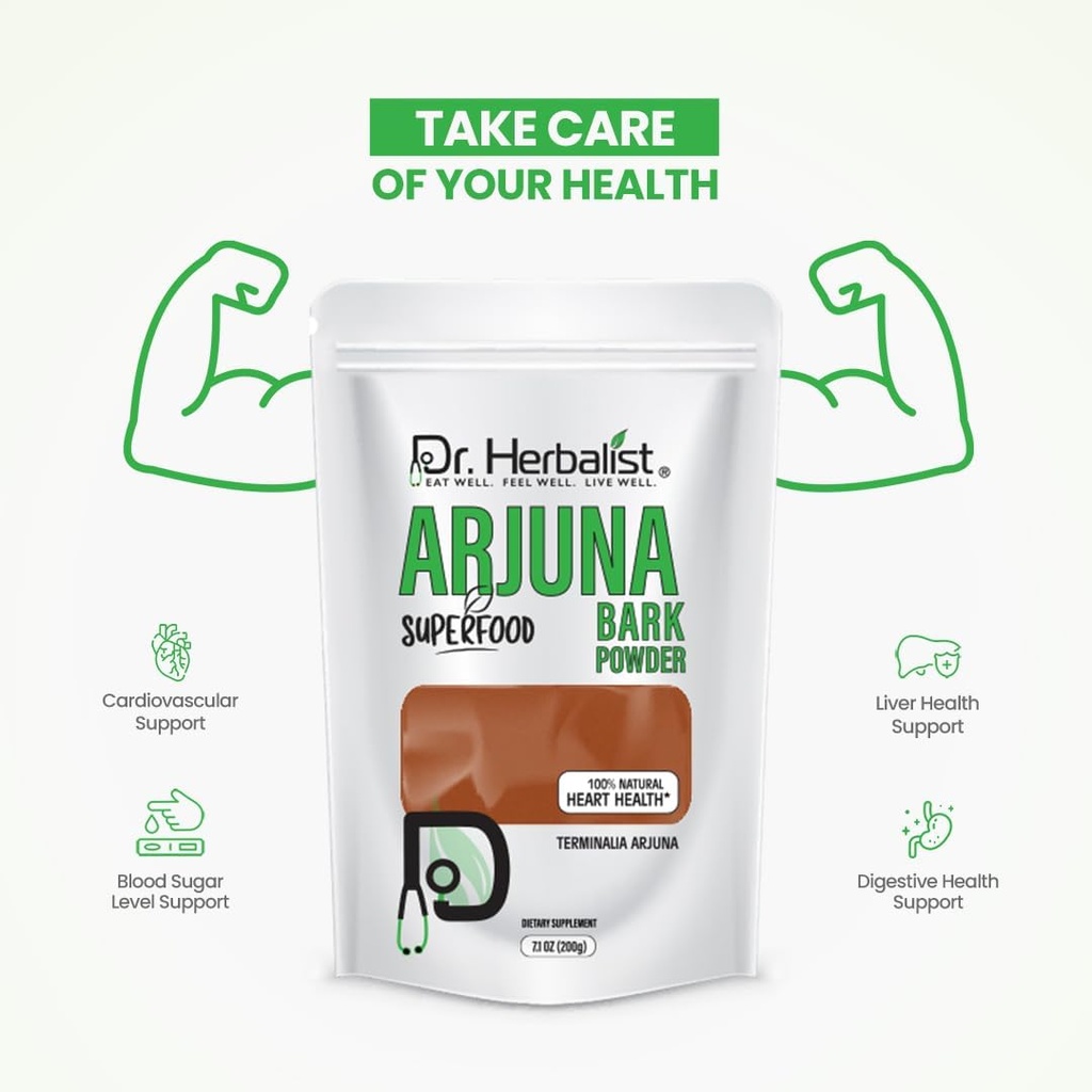 DR Herbalist Arjuna Powder - 200g - 100% Herbal, Natural & Authentic - Herbal Powder for Heart Health - Resealable Pouch 4