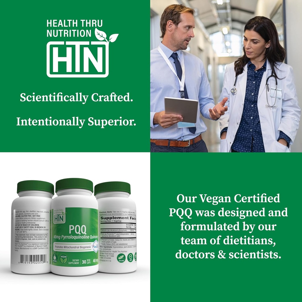 Health Thru Nutrition PQQ 40mg 30 Servings Pyrroloquinoline Quinone as PureQQ | Promotes Mitochondrial Biogenesis | Certified Vegan | Non-GMO Gluten Soy Free Capsules| Clean Label PQQ Supplement 6