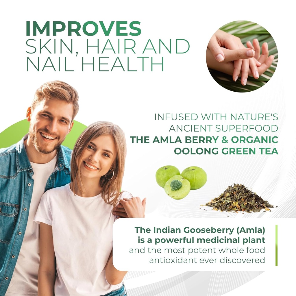 Amla Powder & Decaf Green Tea Superfood Supplement, 20x Ultra Concentrated Amla, Antioxidant Support, Made with Oolong Tea and Indian Gooseberries, Organic, Vegan, Decaf, 30 Servings 4