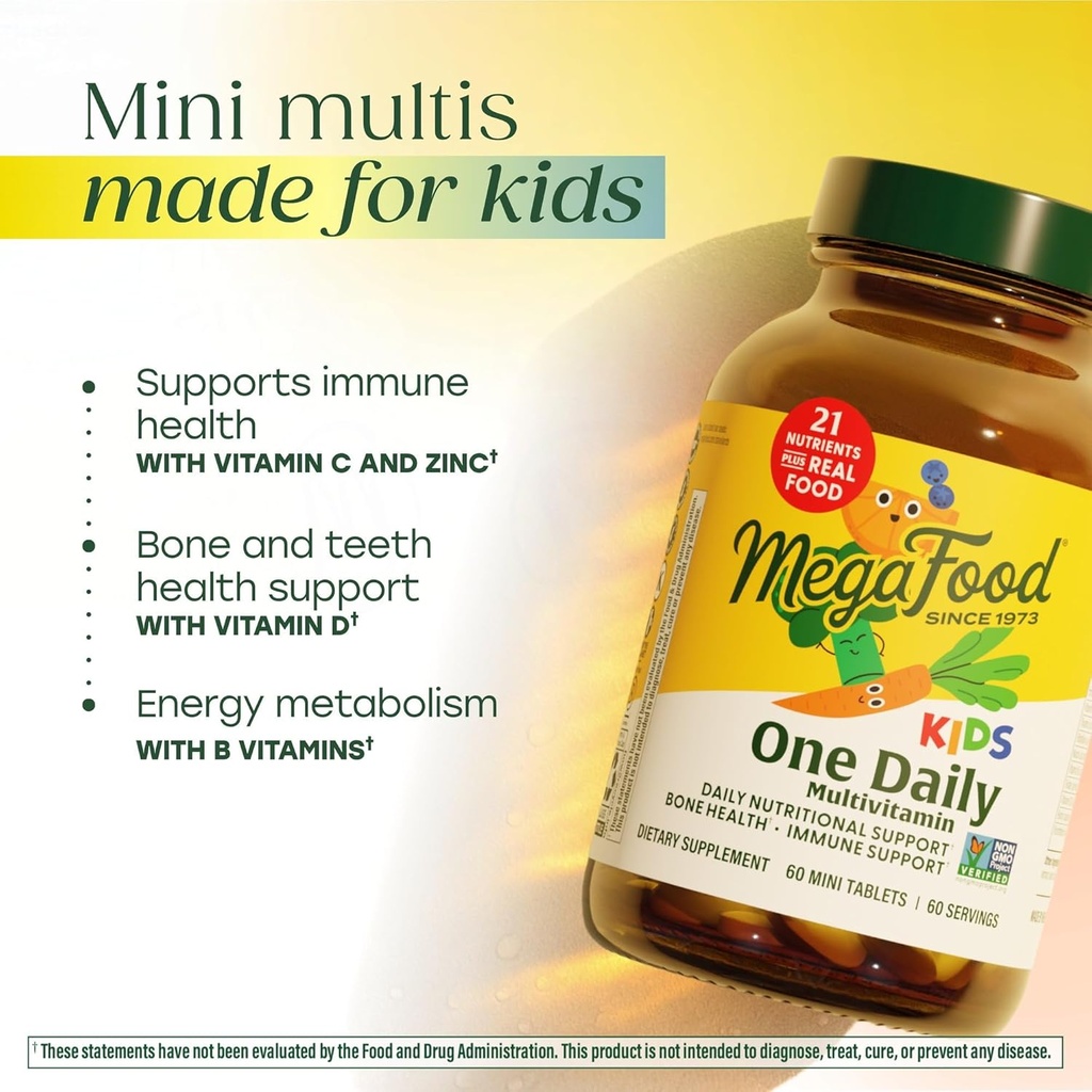 MegaFood Kids One Daily Multivitamin - Convenient Mini Multivitamin for Kids - with Zinc, Vitamins C, B & D - Vegetarian, Gluten Free, Non GMO - 30 Tablets, 30 Servings 4
