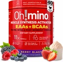 Oh!mino Essential Amino Acids Supplement. Berry Blast, Caffeinated Powder. All 9 EAAs, BCAAs and The Perfect Amino for Workouts, Amino Energy, and to Build Muscle, and Recover Faster. 2
