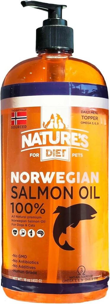 Nature's Diet Pet 32 oz Norwegian Salmon Oil Dogs & Cats - Natural Support for Joint Function Immune Heart Health Appetite Skin & Coat Omega 3 6 9 Liquid Food Topper EPA DHA Fatty Acids 2