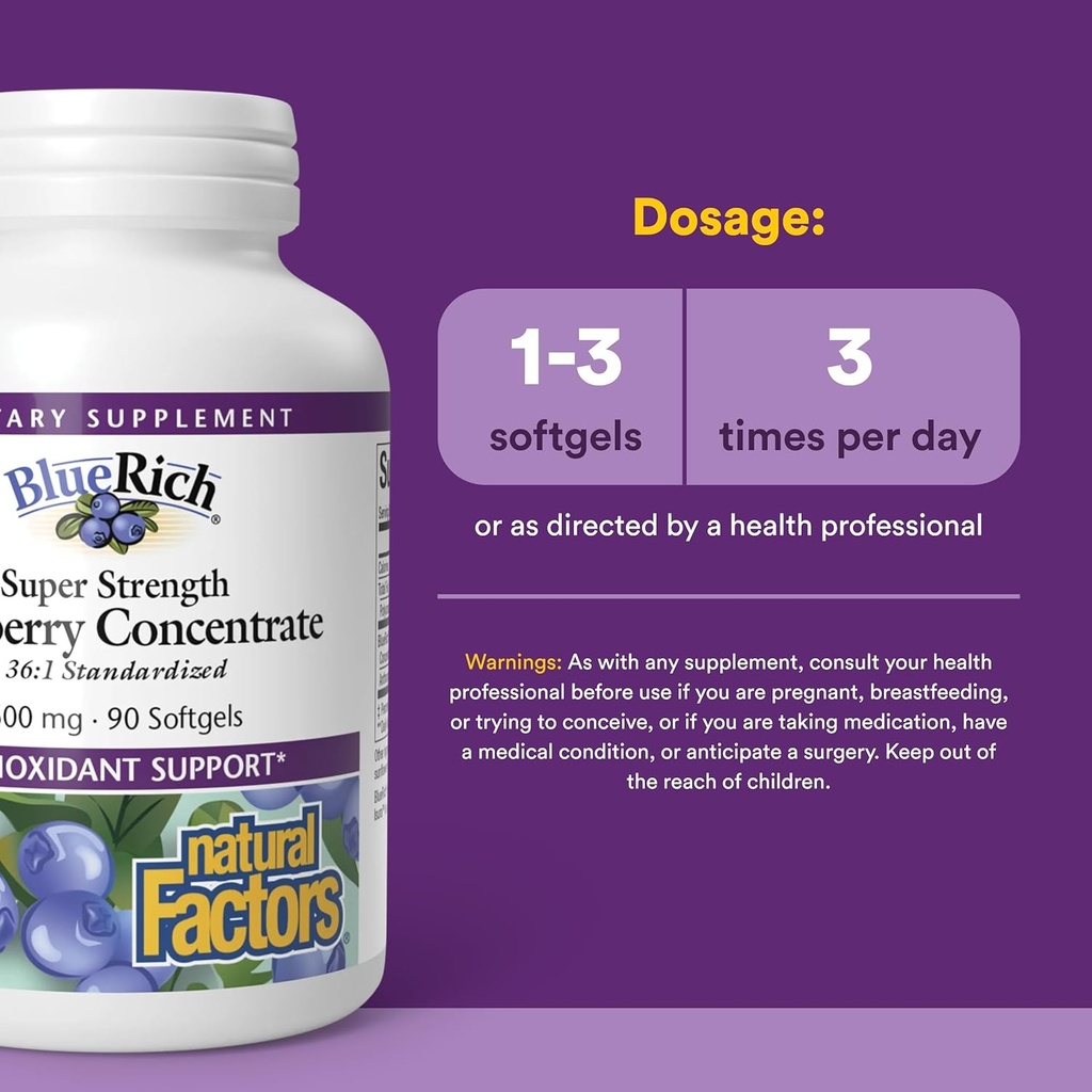 BlueRich by Natural Factors, Super Strength Blueberry Concentrate, Antioxidant Support for Overall Good Health, 90 Softgels 4