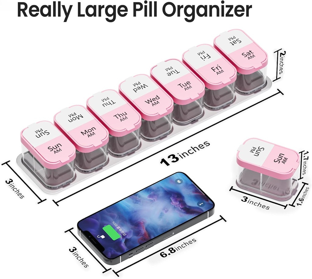Daviky Extra Large Pill Organizer Weekly, XL Medicine Pill Organizer 2 Times a Day, Big Pill Box 7 Day AM PM for Vitamins, Supplements and Medication 4