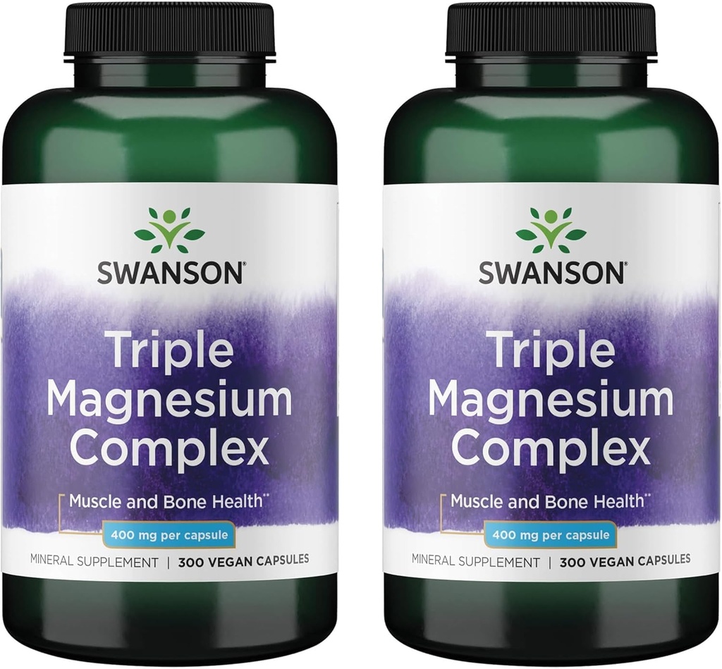 Swanson Triple Magnesium Complex - Mineral Supplement - Natural Support - Featuring Citrate, Oxide & Aspartate - (300 Capsules, 400mg Each, 2 Pack) 2