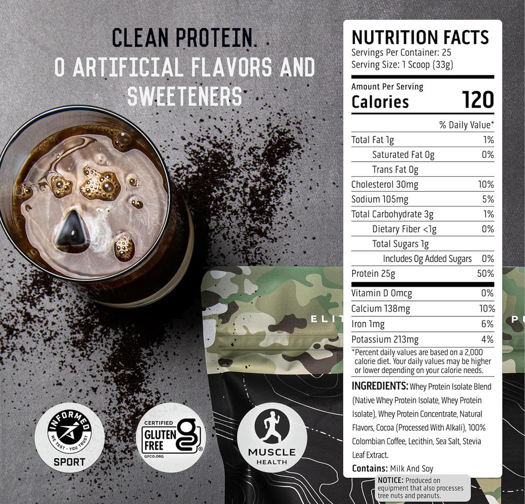 Ascent 100% Whey Protein Powder - Post Workout Whey Protein Isolate, Zero Artificial Flavors & Sweeteners, Gluten Free, 5.5g BCAA, 2.6g Leucine, Military Exclusive, Mocha Cold Brew 1.7 lb 4