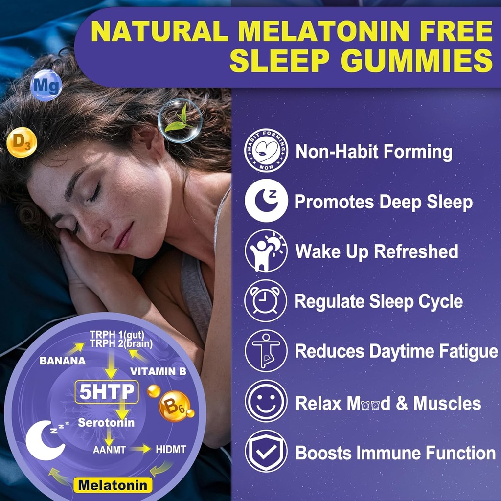 Melatonin Free Natural Sleep Gummies for Adults + Vitamin B Complex Gummies for Women 5