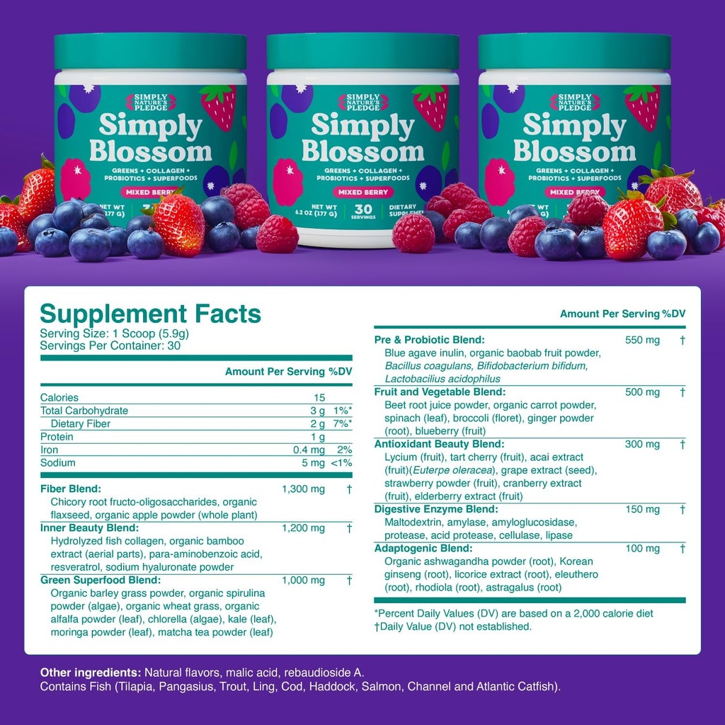 Simply Blossom Nutrition - Daily Greens & Superfood Powder + Collagen + Probiotics for Women's Digestive Health & Bloating Relief. Help Your Health Bloom - 30 Day Supply 3