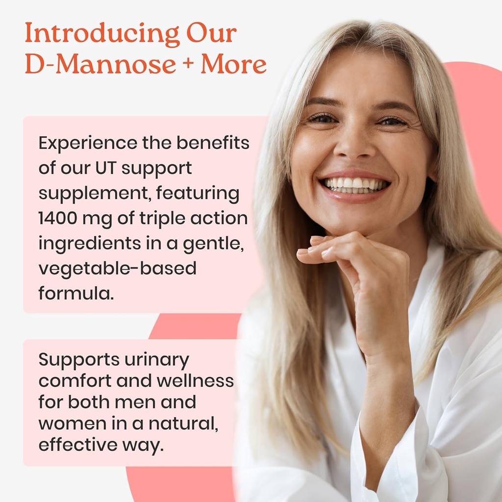 NewLife Naturals D-Mannose Capsules | w/Cranberry and Hibiscus Extracts | Natural Urinary Tract Health Supplement | 1400mg Pure Veggie Powder | 120 Veggie Capsules 4