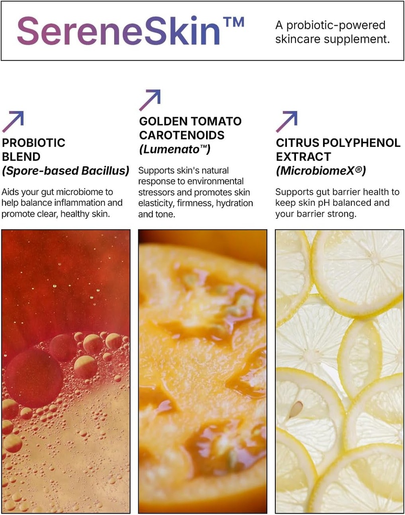 Microbiome Labs SereneSkin - Spore Based Probiotic Complex with Citrus Polyphenols for Skin Clarity & Gut Health Support - Daily Probiotic Skincare - Soothe The Gut-Skin Axis (60 Capsules) 5
