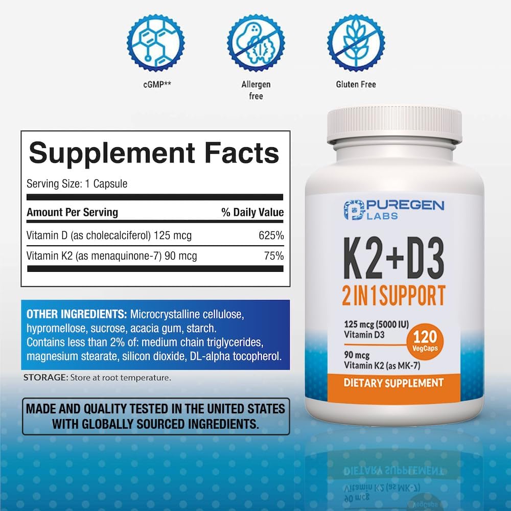 2 in 1 High Potency Formula 90mcg Vitamin K2 (MK7) and 5000 IU Vitamin D3 Supplement for Bone and Heart Health | Non-GMO Formula Vitamin D3 & K2 Complex, Total 240 Capsules I 8 Month Supply 4