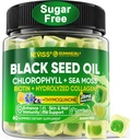 Black Seed Oil Gummies, Chlorophyll & Sea Moss Supplement 500mg, Biotin 500mcg with Hydrolyzed Collagen for Skin, Hair & Nails, Vit E, C, Zinc for Overall Health, Organic Cold Pressed, High Absorption 2