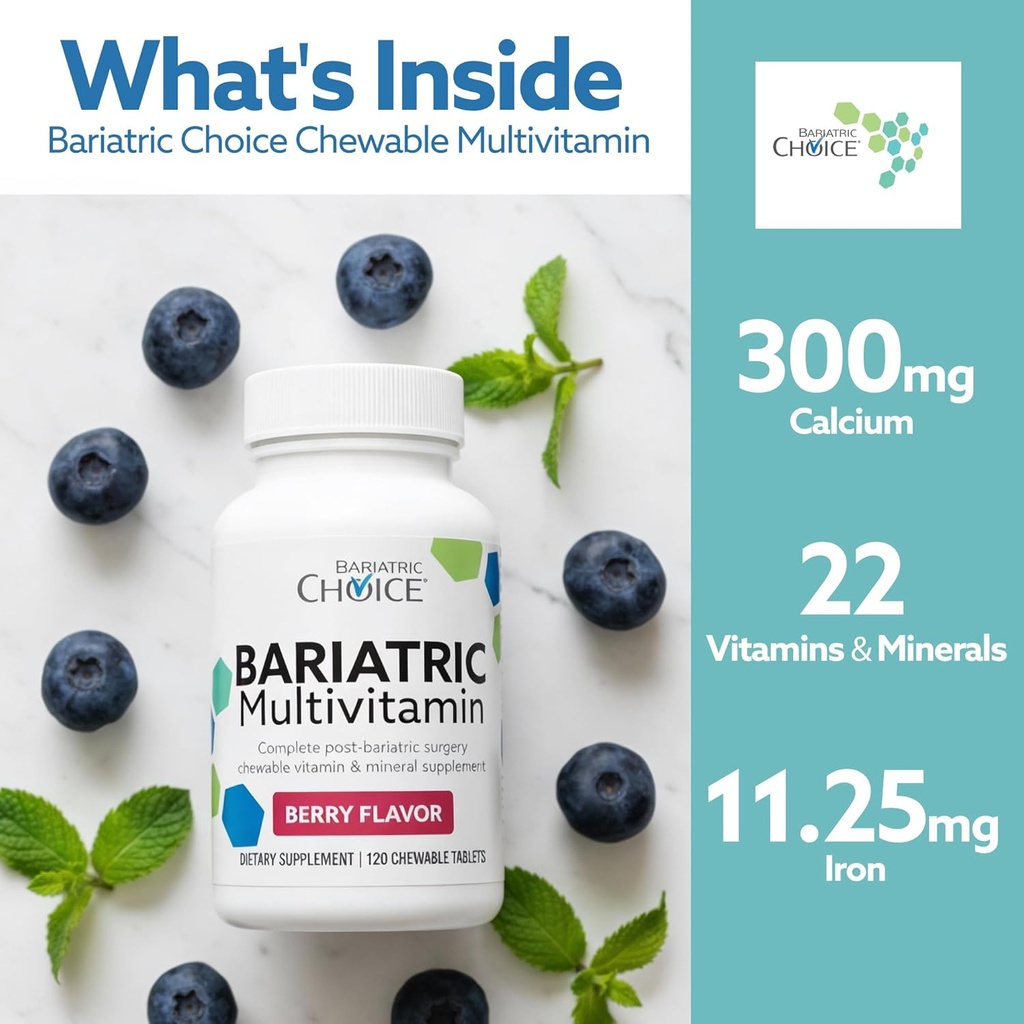Bariatric Choice My Bariatric Chewable Multivitamin with Iron & 300mg Calcium, Berry (120ct) 5