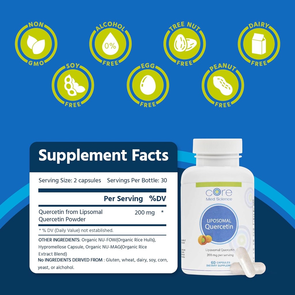Core Med Science Liposomal Quercetin, 200mg (60 Capsules) - Quercetin Supplement Supports Vitamin C and Zinc Absorption - Promotes Immune System & Heart Health, Gluten-Free & Dairy-Free 4