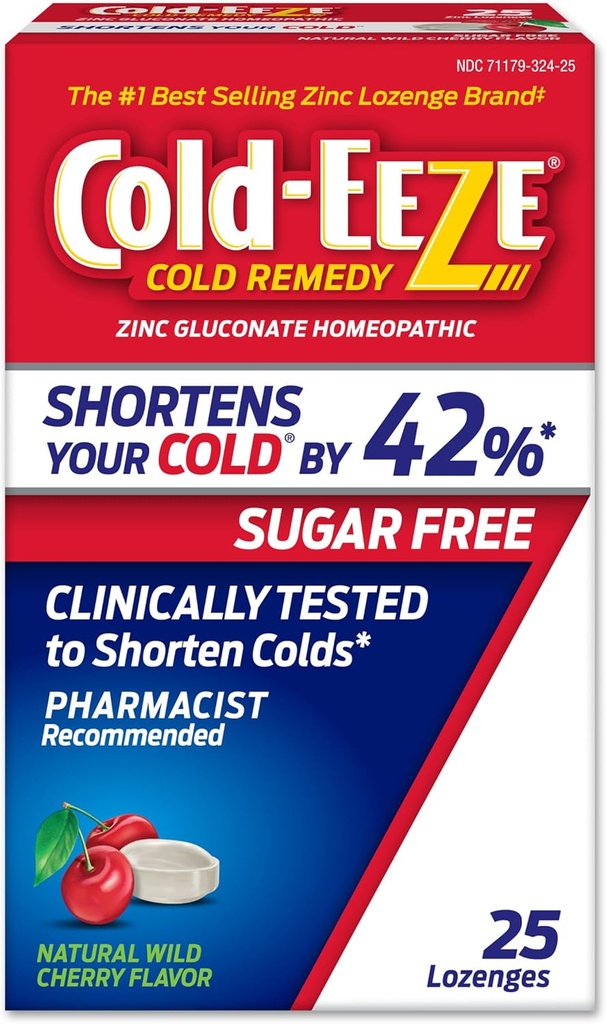 Cold-EEZE Sugar-Free, Natural Wild Cherry Zinc Lozenges, Homeopathic Cold Remedy, Shortens The Common Cold, Sore Throat, Cough, Congestion & Post Nasal Drip, 25 Ct 2