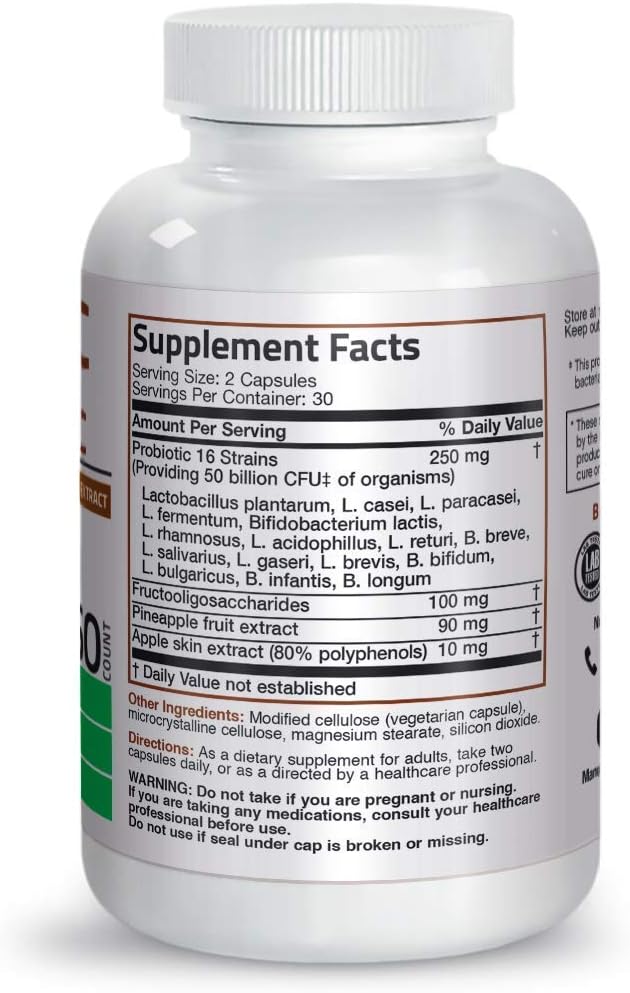 Bronson Probiotic 50 Billion CFU + Prebiotic with Apple Polyphenols & Pineapple Fruit Extrac Antarctic Krill Oil 1000 mg with Omega-3s EPA DHA 5