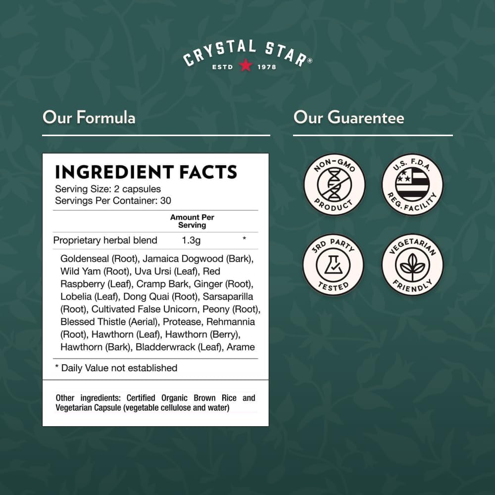 Crystal Star Women's Best Friend (60 Capsules) - Herbal Menstrual Relief Supplement for Help with Cramps & Bloating – Dong Quai, Cramp Bark, Hawthorne & Red Raspberry – Non-GMO 5