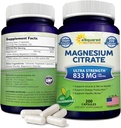 aSquared Nutrition Magnesium Citrate 833mg Supplement - 200 Capsules - Max Strength Vegan Mag Citrate Powder Pills to Support Pure Function of Muscles, Heart & Bones - Helps Increase Energy 2