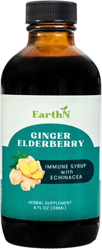 Ginger Elderberry Immune Defense Syrup with Echinacea, Vitamin C, Honey - Organic Super Premium Liquid - 100% Pure Ingredients - Natural Immunity Support Supplement (4 fl oz) 6