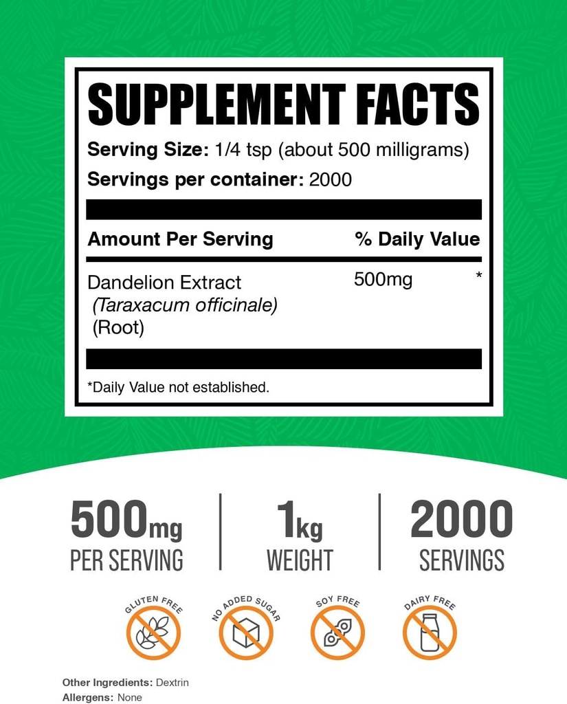 BulkSupplements.com Dandelion Root Extract Powder - Dandelion Root Supplement, Herbal Supplement - Vegan & Gluten Free, 500mg per Serving, 100g (3.5 oz) (Pack of 1) 3