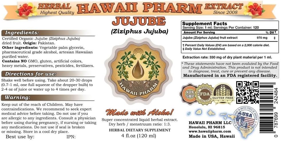 Jujube Liquid Extract, Jujube (Ziziphus Jujuba) Dried Fruit Powder Tincture Supplement 4 oz 3