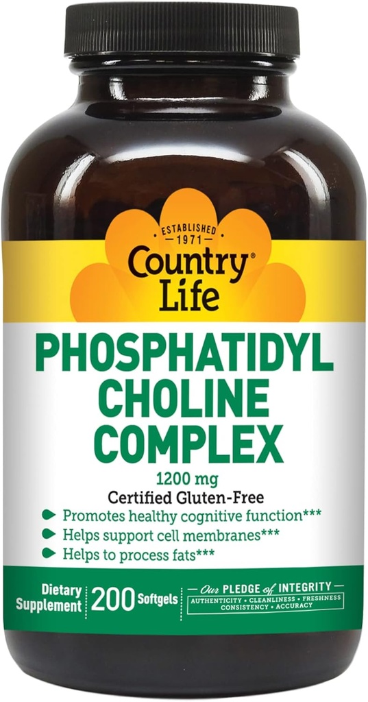 Country Life Phosphatidyl Choline Complex, Promotes Healthy Cognitive Function, 1200mg, 200 Softgels 2